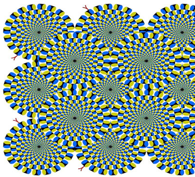 Optical illusion of many spirals moving