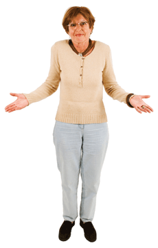 Elderly woman shrugging shoulders